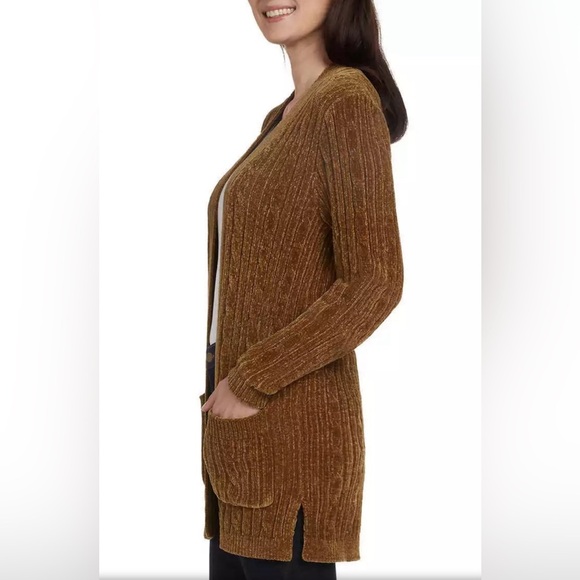 Women’s Long Cardigan Matty M Chenille Sweater w Pockets Size XXL Tan Brown NWT - Picture 2 of 6